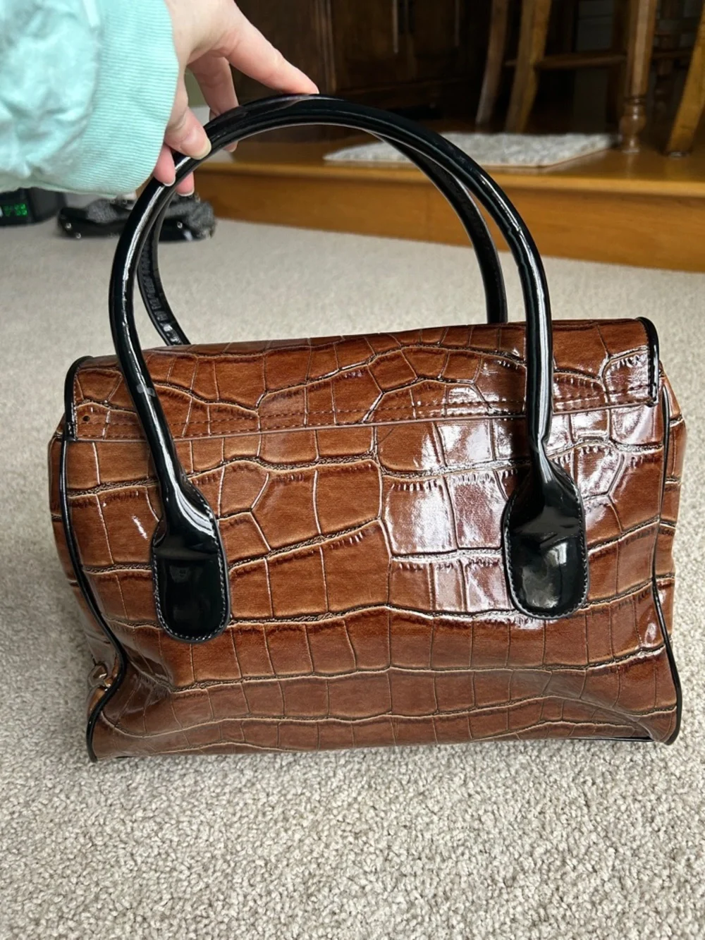 WHITE HOUSE, BLACK MARKET REPTILE, PRINT BROWN SATCHEL BAG